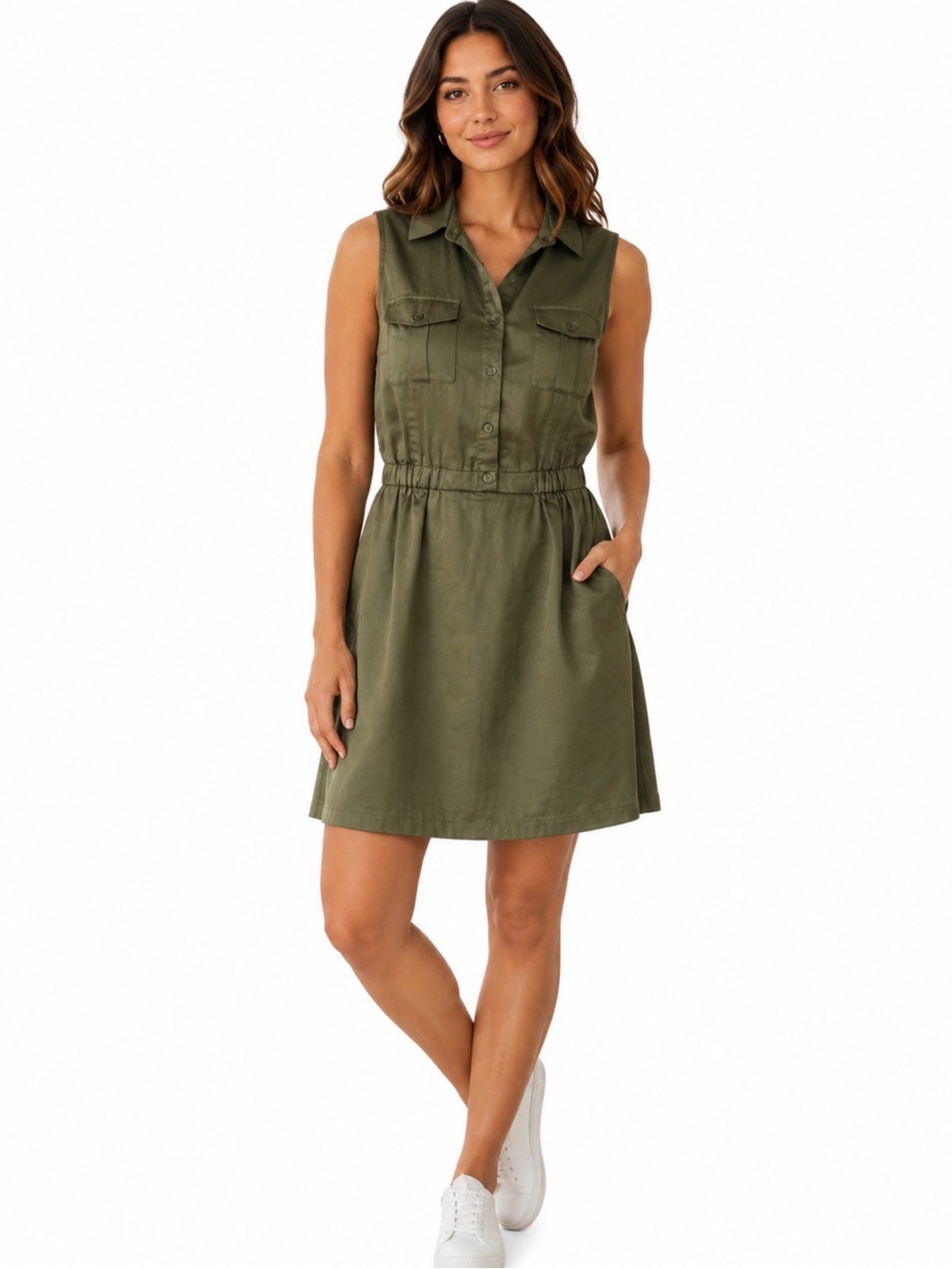 Banana Republic Olive Sleeveless Button-Front Midi Dress 6